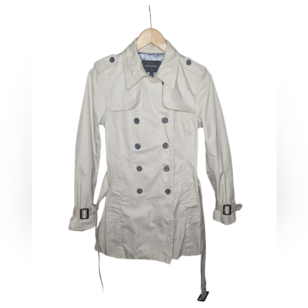 Banana Republic Womens Khaki Classic Double Breasted Belted Trench Coat Medium - Picture 2 of 14